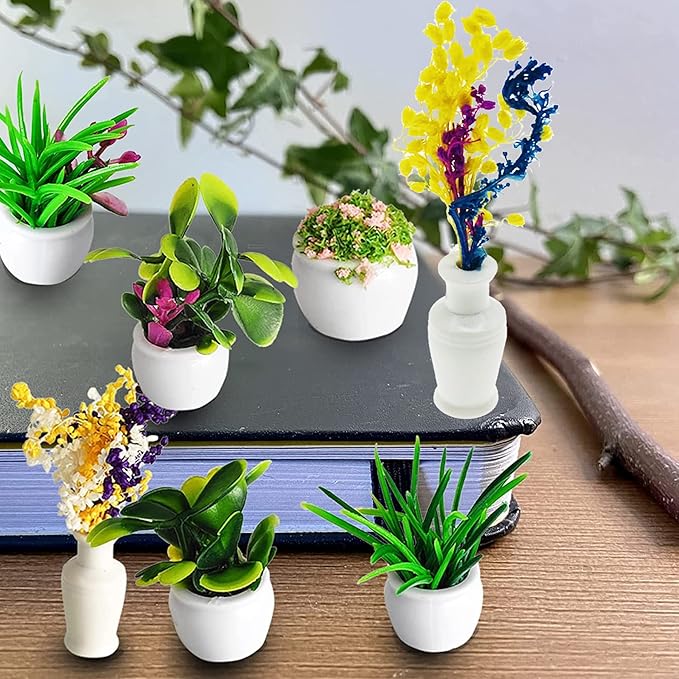 Cayway Dollhouse Plant Miniature 20 PCS Mini Miniature Potted Plants Model Artificial Flowerpot Fake Succulent Doll House for Dollhouse Garden Decorations