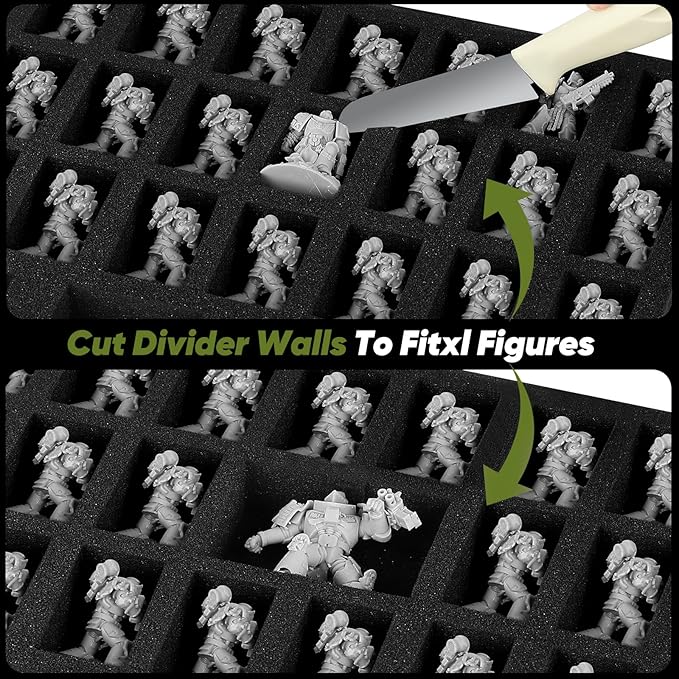 Miniature Storage Carrying Figure Case - 50 Slot Figurine Minature Carrying Case with 2 Foam Layer for Miniatures Compatible with 40k, DND & More (geen1)