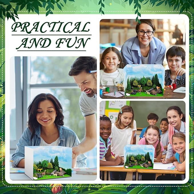 AmazingSpark Diorama Box and Fake Grass Decor, Rainforest Diorama Project Supplies Set, Cardboard Display Case Kit & Artificial Grass with Double Sided Tapes for DIY Crafts(2 Set,Galaxy)