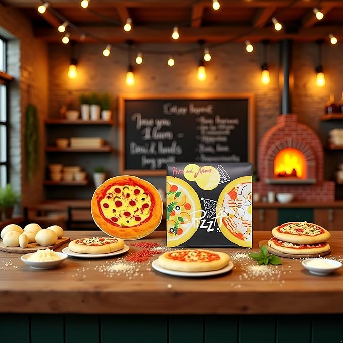 Miniature Pizza & Box Set – 1:12 Scale Dollhouse Food Models, Tiny Pizza Accessories for Doll House Kitchen Furniture, Office Desk, DIY Craft Supplies & Photography Props (Black)