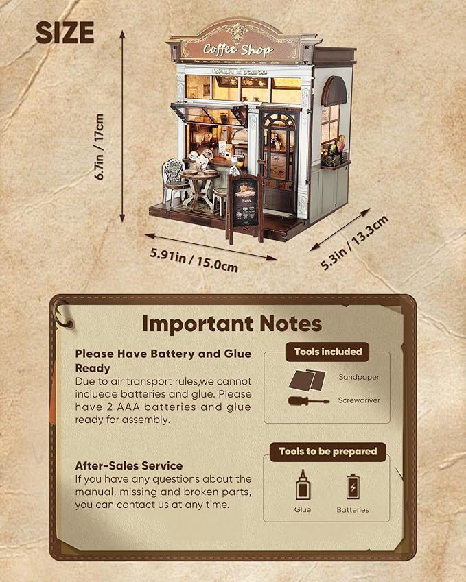 DIY Miniature House Kit – Mini Dollhouse Kit with LED for Beginners Adults, Book Nook Model Building Craft Diorama Kits Ideal Christmas Birthday (Coffee Shop)