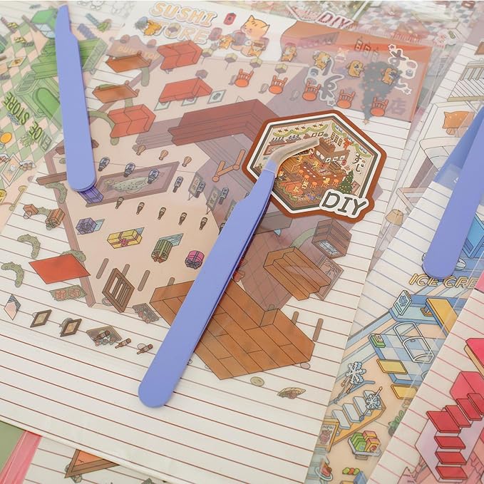 DIY 3D House Sticker, Creative 3D Stickers Scene, Fun 3D House Sticker Set, Decorative 3D Room Sticker, Cartoon 3D Miniature Scene Stickers for Adults Kids to Make Your Own Mini Room Scenes (Set 3)