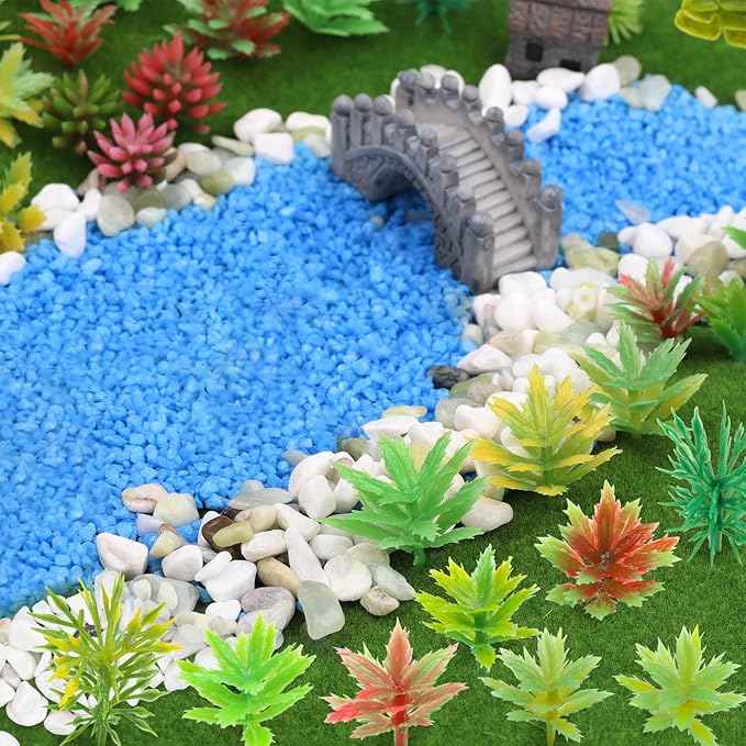 QUOZUO 82pcs Model Plants Miniature Trees Train Scenery Rainforest Fairy Garden Accessories Model Railway River Sand Stone Artificial mini Plants Park Garden Scene Architecture Building Model
