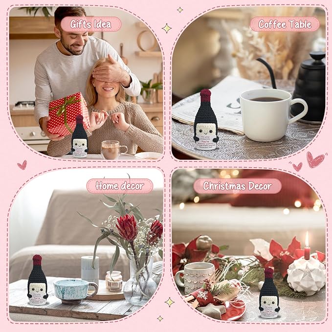 Fouliki Funny Crochet Mini Wine Bottle - Valentine's Day Gift for WineLovers,Unique Handmade Emotional Support Wine Gifts,Cute Desk & Home Decor for Him or Her,Creative w-i-n-e Themed Gift Idea