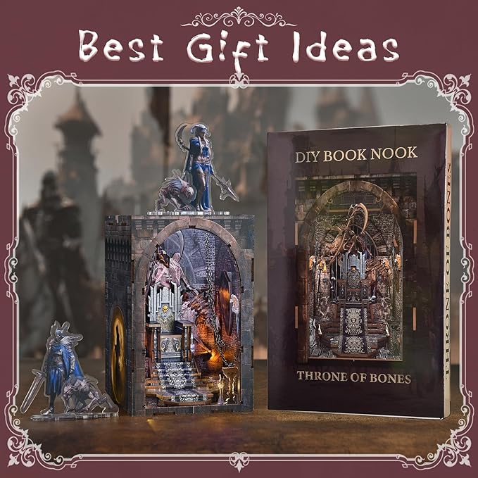 Book Nook Kit - DIY Miniature House Dollhouse Kit, Tiny House Booknook Bookshelf for Adults and Teens, Gifts for Family Friends (Throne of Bones)