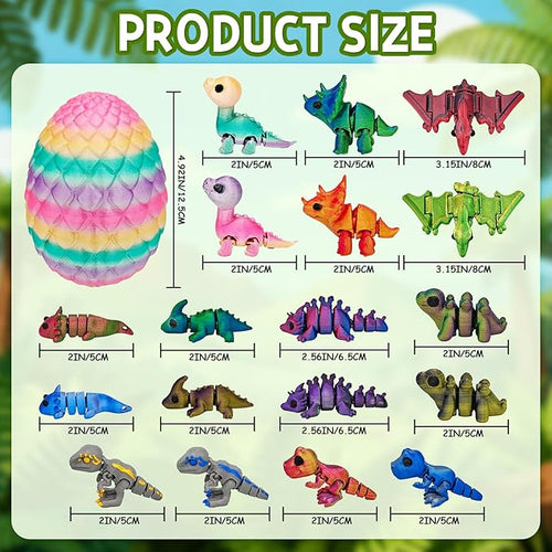 18 pcs 3D Printed Dinosaur Animals Set with Egg, Animals 3D Printed Toys Cute Articulated Flexible Figurines Fidget Toys for Party Favors Birthday Gifts Desk Pets Christmas Decor