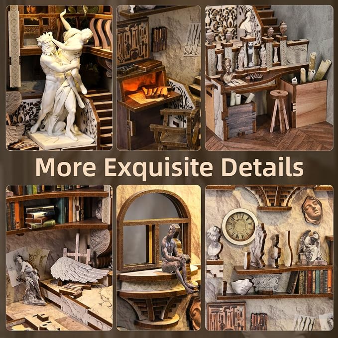 Book Nook Kit, DIY Miniature Dollhouse Kit 3D Puzzles for Adults Tiny House Mini Home Craft Bookshelf Nook Puzzle Book Decor Gifts for Teenagers Book Lovers (Bernini's Workshop)