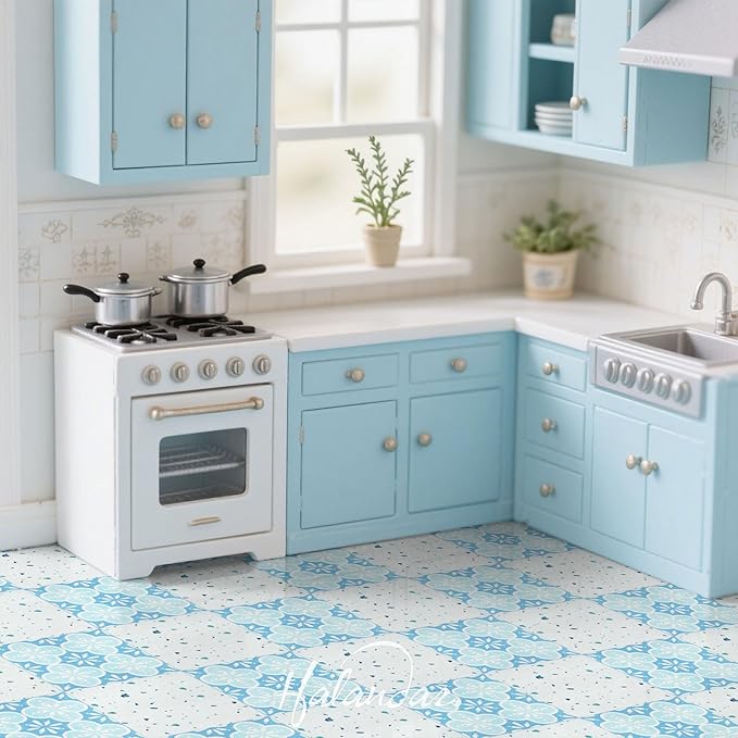 Halandar Dollhouse Flooring Tiles on 1/12 1/6 Scale Miniature Decor Accessories 32pcs Double-Sided