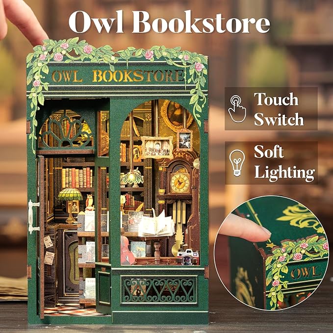CUTEBEE Book Nook Kit - DIY Miniature House Dollhouse Kit for Adults, Booknook Tiny House Bookshelf Decor 3D Wooden Puzzle, Gifts for Family and Friends (Owl Bookstore)