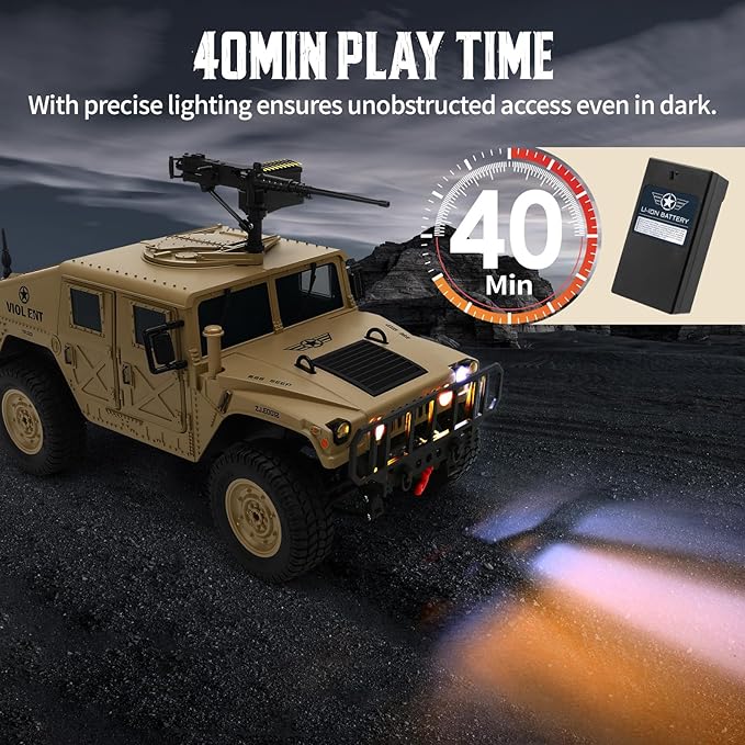 Remote Control Truck-4x4 Off-Road RC Trucks Army Rock Crawler Humme, RTR 40Mins Play Time All Terrain RC Off Road Jeep Cars with Winch,Lights&Openning Door, Military Armored Vehicle Toys Gift for Boys