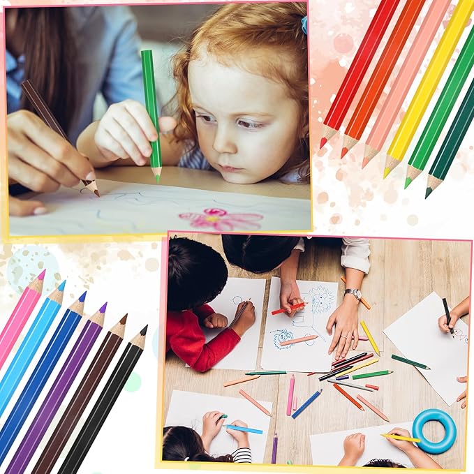 Noveread 144 Pcs / 12 Boxes Christmas Mini Colored Pencils Bulk for Kid 3.5 Inch Short Drawing Colored Pencil with Sharpener Eraser for Christmas Children Painting Classroom Gifts Party Supplies