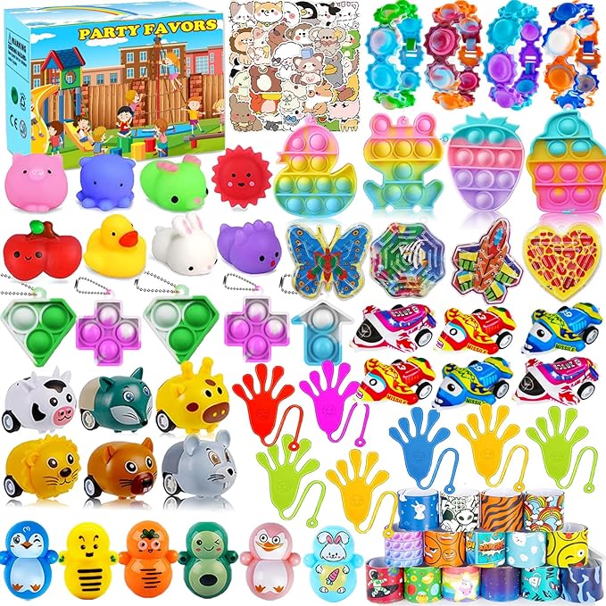 126 Pcs Party Favors for Kids 4-8-12,Pop Fidget Toys for Boys Grils, Treasure Box Toys for Classroom Prizes,Pinata Filler,Goodie Bag Stuffers,Treasure Chest Carnival Prizes,Easter Basket Stuffers