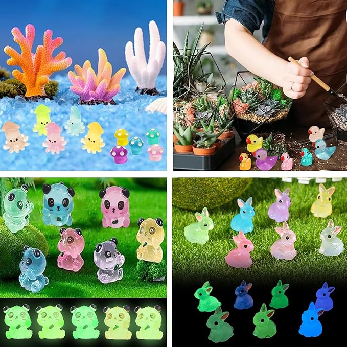 Easter Gifts Easter Basket Stuffers 120Pcs Luminous Mini Resin Animals Tiny Ducks Glow in The Dark Miniature Figures for Dollhouse Micro Garden Landscape Aquarium Decor