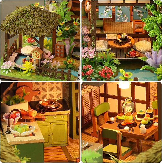 DIY Miniature House Kit - Courtyard Tiny House Kit with LED - Mini House Building Kits for Adults - Miniature Kit, DIY Adult Crafts Unique Gift for Families Friends