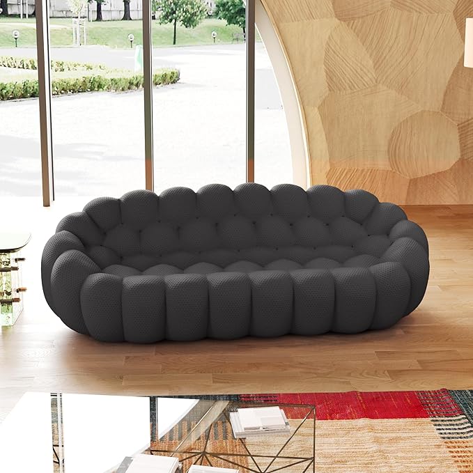 JACH 3 Seater Bubble Curved Couch, 98.43'' Comfy Upholstered Sofa, Mesh Fabric Boneless Sofa, 3D Honeycomb Shape Modern Cozy Couch for Living Room, Office, Apartment, Small Space (Grey)