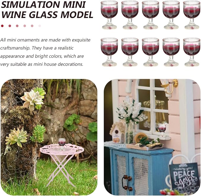 NUOBESTY 10Pcs 1: 12 Wine Glasses Dollhouse Cocktail Glasses Mini Red Wine Drink Cups for Dollhouse Decors Kitchen Accessories Miniature Goblet
