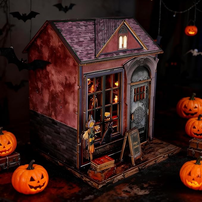 DIY Miniature House,LED Lighting Book Nook Kit Dollhouse Kit for Adult and Teens, Tiny House Bookshelf Decor 3D Wooden Puzzle, Gifts for Family, Friends,Christmas(Magic Cabin)
