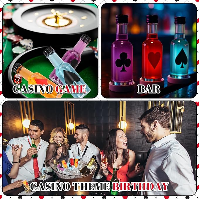 Romooa 60 Pack Casino Mini Liquor Bottles Set Poker Party Decor 1.6oz Las Vegas Shot Bottles with Caps, 10 Funnels, 60 Labels Casino Game Night Decoration Birthday Christmas Party Favor Gifts Supplies