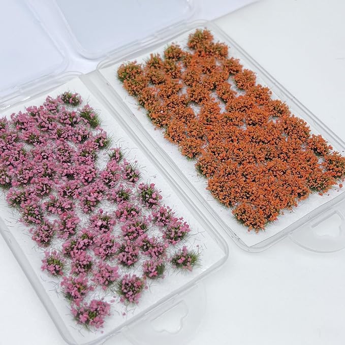 Woohome 106 Pcs DIY Miniature Colorful Flower Cluster Self Adhesive Flower Vegetation Groups Pink Orange Static Grass Tufts for Train Landscape Railroad Scenery Sand Military Layout Model