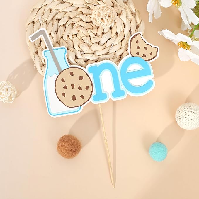 Milk and Cookies one cake topper - Milk and Cookies 1st Birthday Decoration, One Sweet Boy Birthday Decor, Boy FirstBirthday cake topper