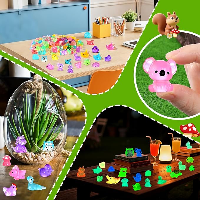 200PCS Luminous Mini Resin Animals 30 Styles, Little Small Animal Figures to Hide Mini Ducks and Resin Animals Variety Pack for Fairy Garden Accessories Micro Landscape Dollhouse Decor.