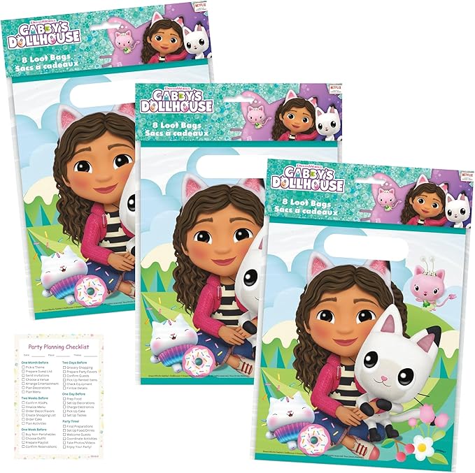 Unique Gabby Dollhouse Party Bags - 24 Pack - Gabbys Dollhouse Goodie Bags for Party Favors, Checklist - Birthday Decorations - Supplies for 24 Guests