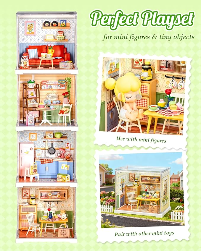 ROBOTIME Super Creator Kits, Miniature House Kit, DIY Plastic House Building Toy Set, Tiny Dining Making Kit Model Craft Hobby Unique Gift (Floral Dining Room)