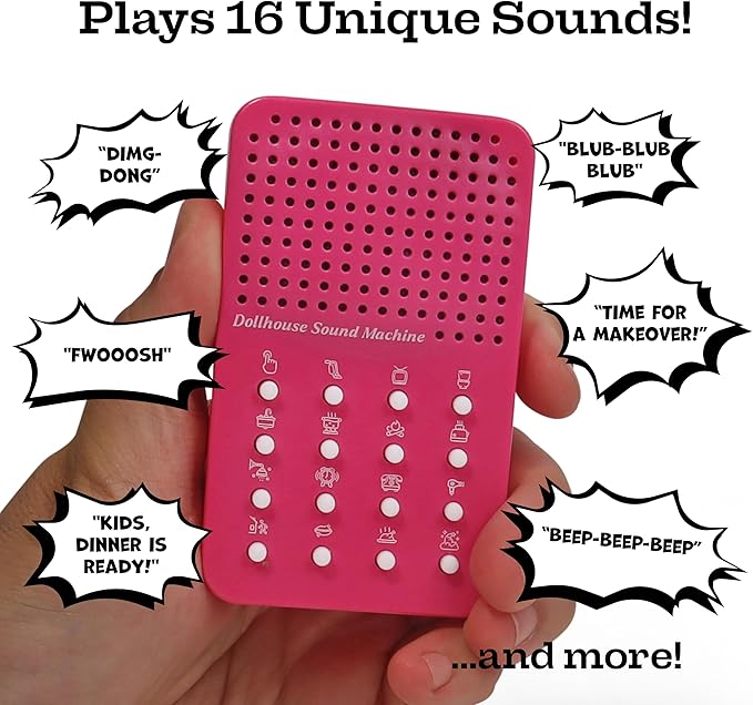 Dollhouse Noisemaker with 16 Sounds and Phrases, Great for Minis, Dolls and Miniatures, Portable Electronic Sound Maker Doll House Themed Sound Board for Kids, Birthday Noise Maker Toy Effects Gift