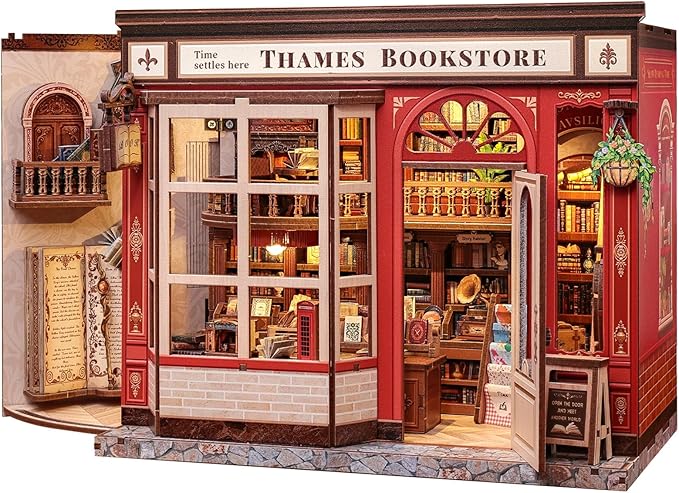Fsolis Book Nook Kit - DIY Miniature Kit for Adults Tiny House Magic Bookstore Bookshelf 3D Puzzles Craft Gifts for Women Teens Book Lovers (Thames Bookstore)