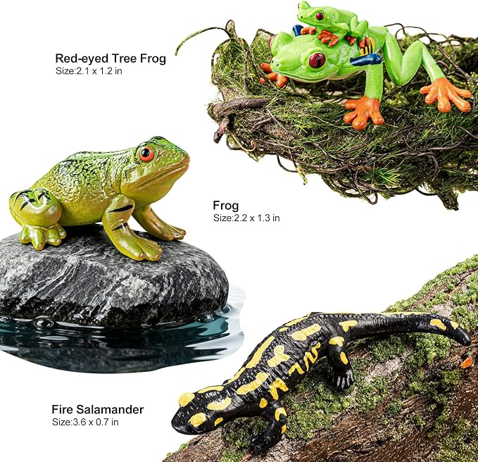 9PCS Amphibian Animals Figurines Toys for Kids with Rainforest Reptile Animals Figurines Include Salamanders, Ichthyophis, Frog Figures, Cake Toppers Party Favors for Toddler
