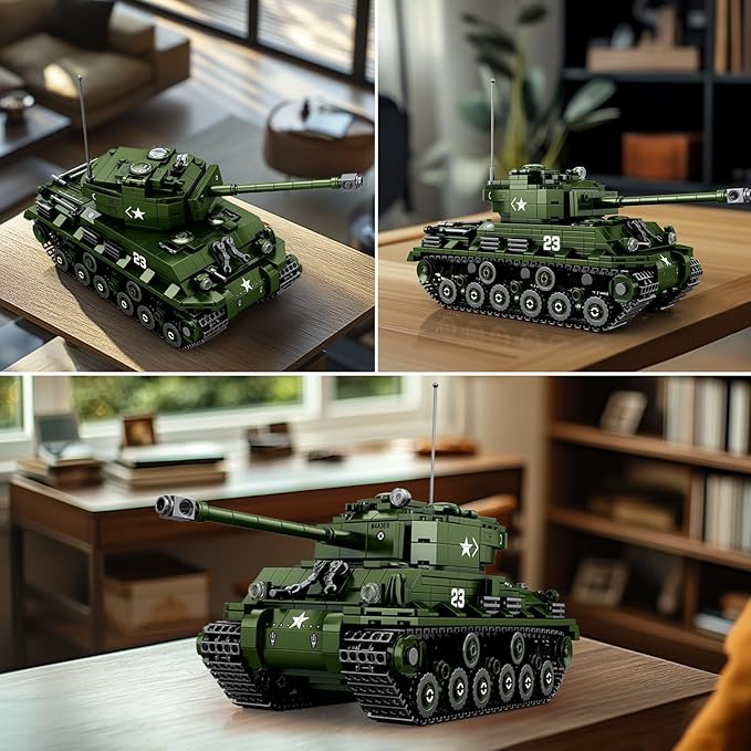 Reobrix M4A3E8 Sherman Tank Building Set,WW2 Military American Armed Tanks Building Block Set for Military Fans,World of Tanks Authorized Products 77030,Ideal Gift for Adults Boys Age 14+,836 PCS