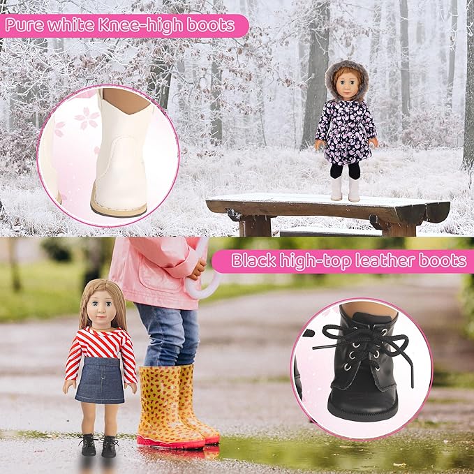 MSYO 18 Inch Doll Shoes 6 Pairs-Assorted Fashion Doll Accessories with Boots & Unique Design, Durable Kids Shoe Set for 18 Dolls, Gift for Girls Ages 3+