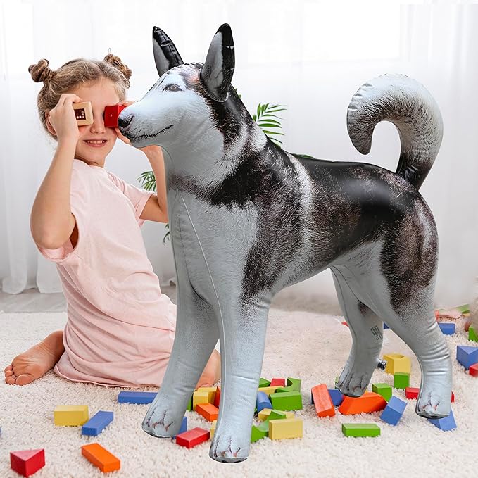 Jet Creations Inflatable Husky Dog Alaskan Pet Animal 32 inch Long for Party Decoration Gift Stuffed Animals Pool Toy an-Husky, Multi