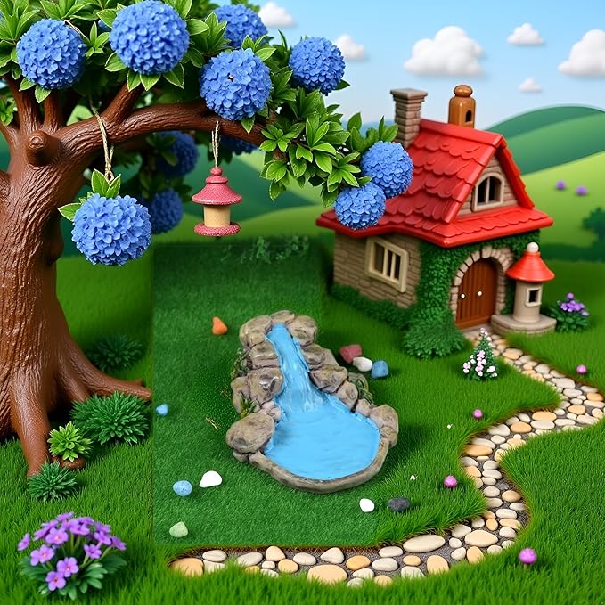 Blue DIY Miniature Mini Water Pool Fairy Garden Lawn Ornament Outdoor Statues for Mountain Dollhouse Decor Craft, Garden Sculptures and Statues, Outdoor Statues
