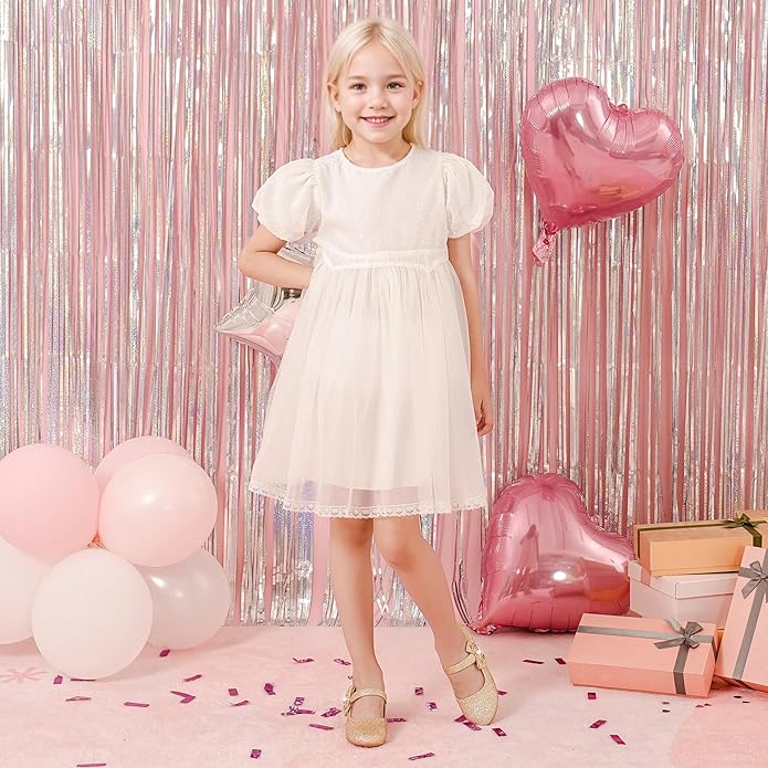 Dufannie Girls Dress Shoes Low Heel Princess Flats Mary Jane Flower Wedding Party Glitter Shoes for Kids Toddler