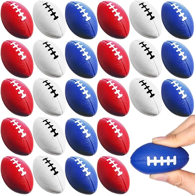 Blulu 30 Pack Mini Foam Football 2.17" Mini Football Party Favor Stress Ball Bulk Small Foam Sports Valentines Ball for Birthday Carnival Reward Party Bag Gift Filler(Red, Blue, White)