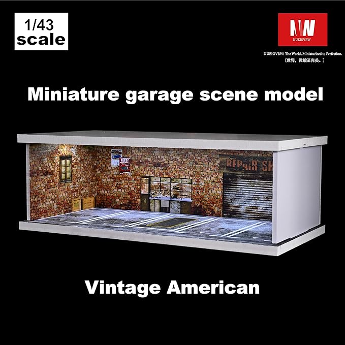 1/43 Diorama Display Case with Tri-Colour Dimmable Lighting, Fits for Hot Wheel Matchbox Mini GT Diecast Cars Model,1:43 Car Garage Parking Lot Scene Display Storage (Red Brick)