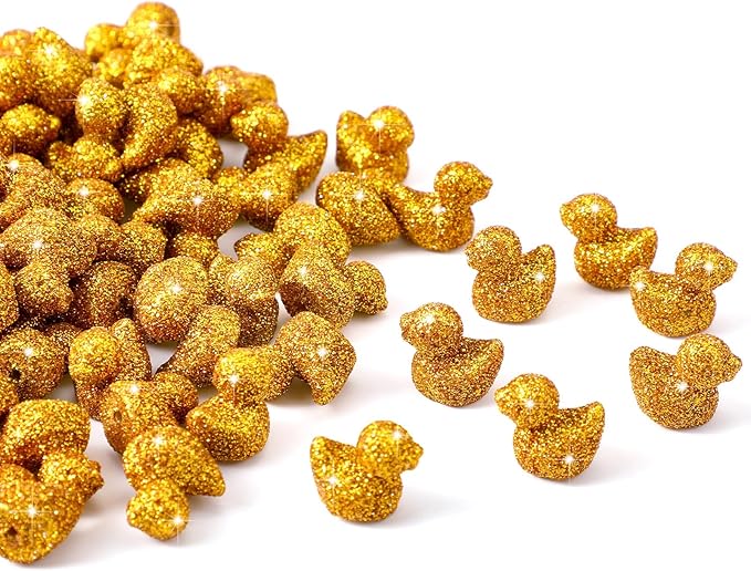 Yaocom 100 Pcs Mini Glitter Golden Duck Statue Bulk Golden Duck Figurines Micro Garden Landscape Dollhouse Cake Decoration Potted Plants DIY Craft Charms for Party Christmas Thanksgiving Gift