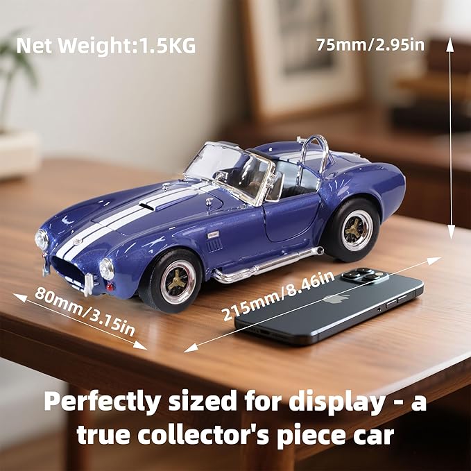 1964 Shelby Cobra 427S/C 1:18 Scale Diecast Model Premium Alloy Sports Collection Cars with Display Case, Working Steering, for Kids Men and Teens Dad 14+ Year