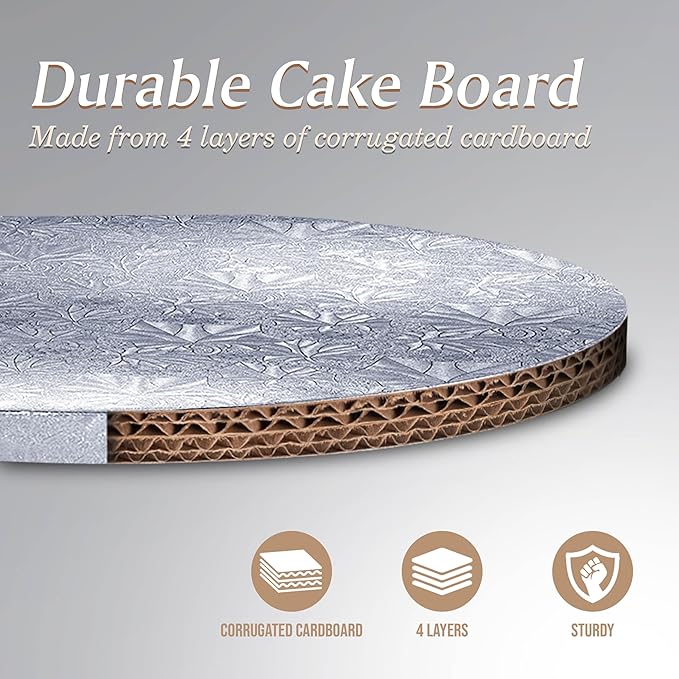 Cakebon Round Cake Boards - Sturdy 1/2 Inch Thick Drums - 12 Inch Professional Smooth Straight Edges Silver 3-Pack