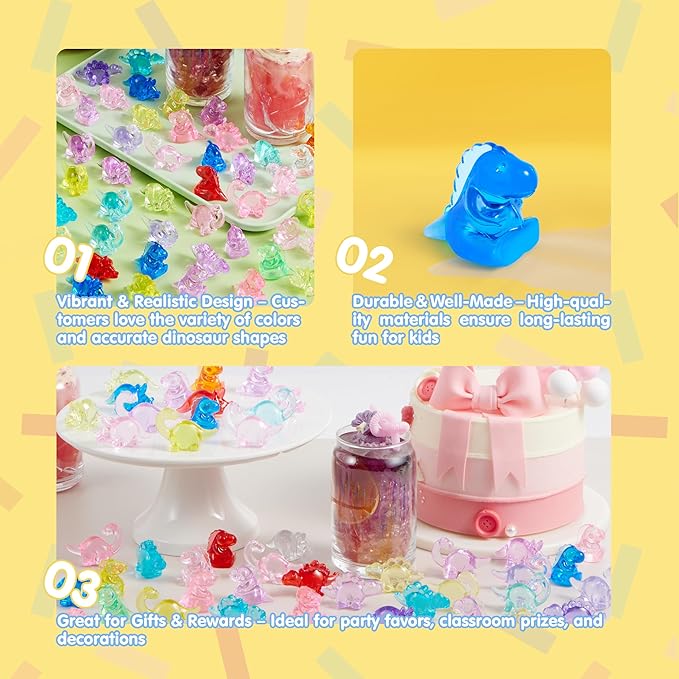 JOYIN 50 Pcs Mini Dinosaur Figures, Tiny Dinosaur Figurines for Slime Charms for Crafts, Mini Resin Animals to Hide, DIY Miniature Scenes, Party Favors, Vase Filler