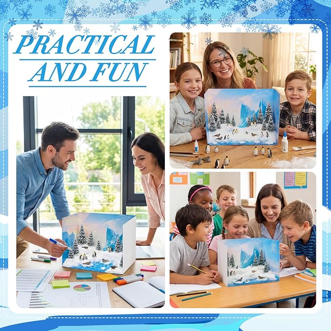 2 Set Arctic Style Habitat Diorama Box and Water Sticker Decor, Diorama Project Supplies Set, Cardboard Display Case Kit & Water Sticker with Double Sided Tapes for DIY Crafts Dollhouse