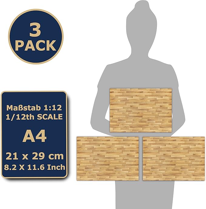 3 Sheets Self-Adhesive Flooring for Dollhouse 1:12 Scale (Oak Wood)
