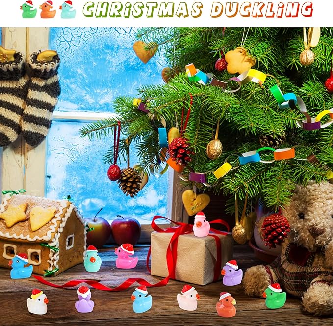 160 Pack Mini Christmas Resin Ducks Plastic Tiny Duck for Garden Micro Landscape Ornament Dollhouse Tiny Figurines Santa Hats for Birthday Party Favors DIY Decoration Craft (16 Colors)