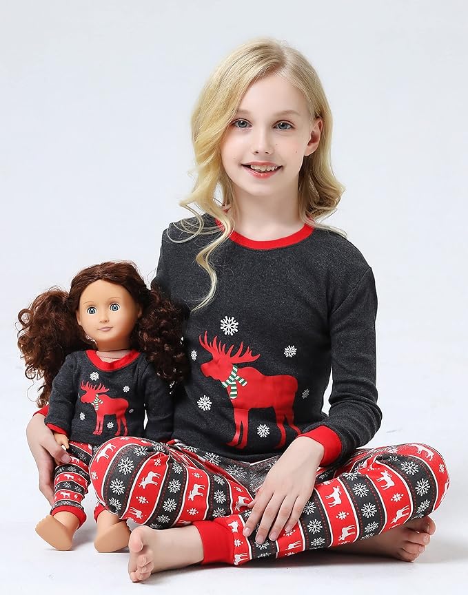 Babyroom Girls Matching Doll&Toddler 4 Piece Cotton Pajamas Toddler Christmas Sleepwear