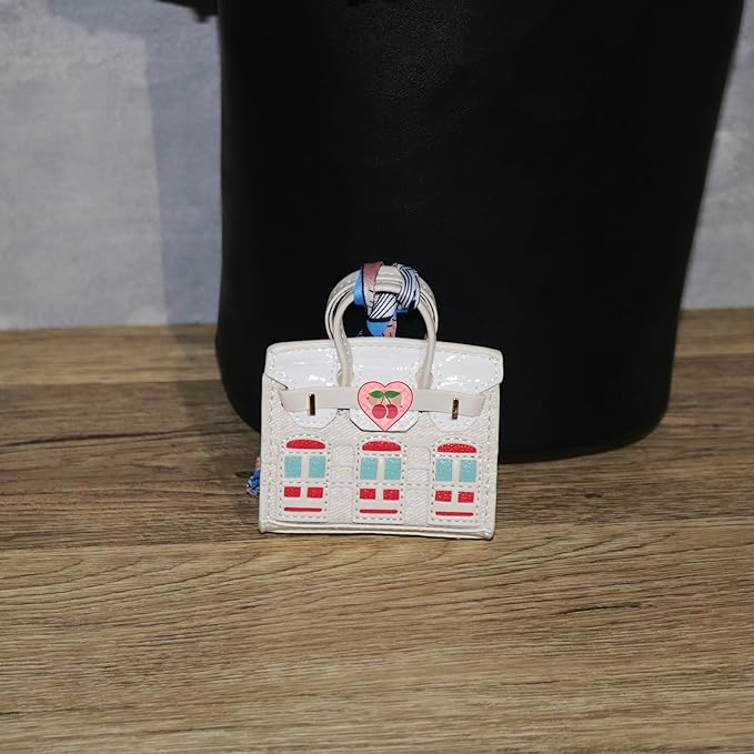 Buyborgood 2 PCS Women Mini Backpack Keychain Accessories Key Pouch Holder Coin Purse Bag Charm Wallet (Black + Ivory)
