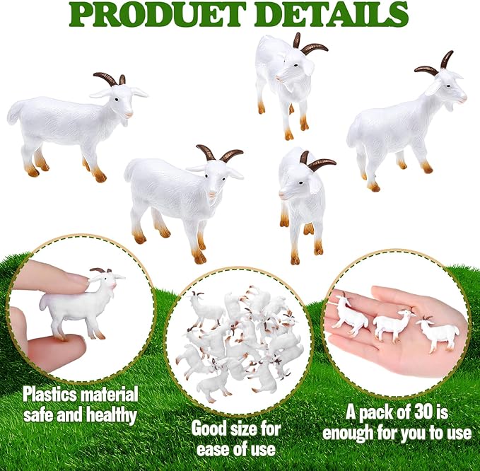 30 Pcs Mini Goat Figurines Miniature Resin Farm Animal Figurines Set for Decorating Outdoor Micro Landscape Mini Gardens Potted Plant Accessories and Creative DIY Props Cake Topper (Goat)