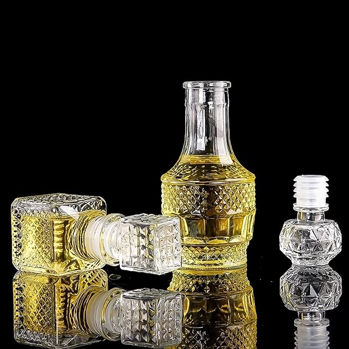 JQWIN AlifordGlass Mini Glass Bottles with 6 Different Shapes Can be Used for Self-Made juicing, Wine Bottles or Whiskey Decanter