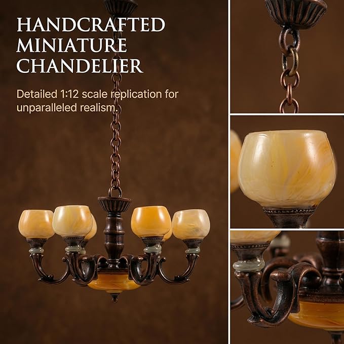 Toyvian Mini Dollhouse Chandelier Light: 1:12 Scale Miniature Dollhouse Ceiling Lights Retro Hanging Lamp Miniature Pendant Lamp Furniture Accessories for Doll House Decor