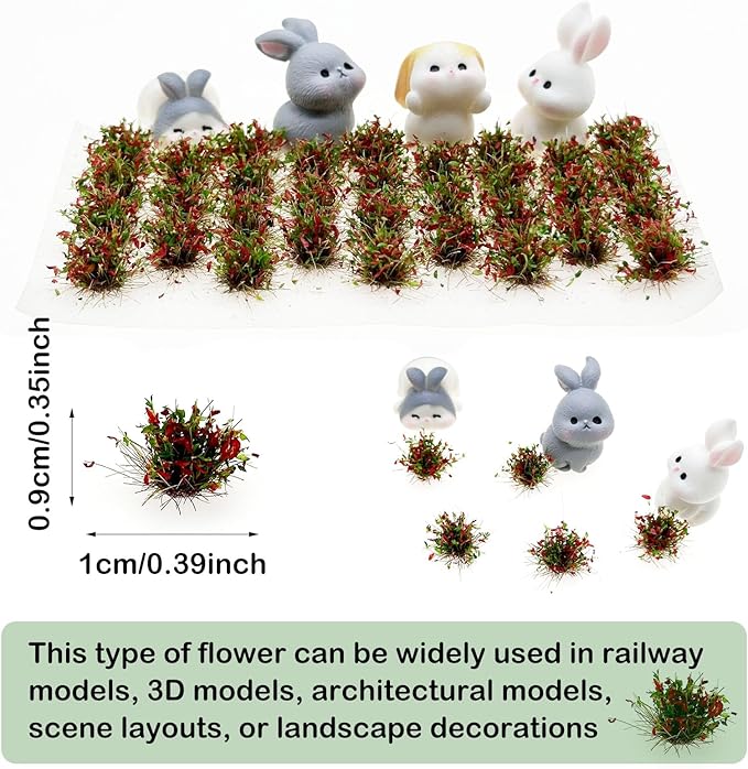 Woohome Static Grass Tufts Flower Cluster Vegetation Groups Miniature Flower Clusters for Terrain Railway Scenery Table Landscape, Red and Green